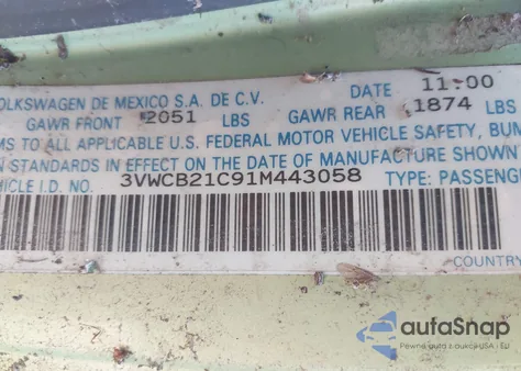 2001 Volkswagen New Beetle Gls from USA, damaged, VIN 3VWCB21C91M443058